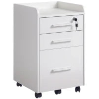 Schedario da Ufficio con 3 Cassetti, 5 Ruote, Cassettiera Ufficio con Serratura e 2 Chiavi per Lettera/Legale/Formato A4, Armadietto Verticale per Studio, 39.2x40x65.4 cm, Bianco