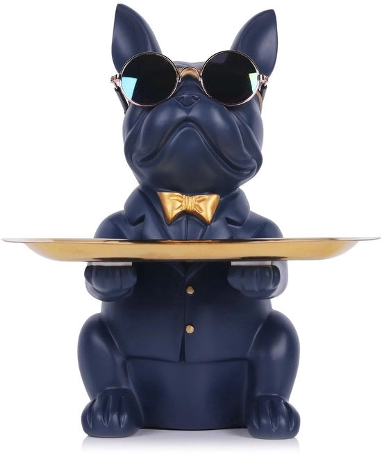 Decorazione da tavolo in cera, statuetta bulldog blu marino, contenitore per le monete, cassetto di conservazione, anello per le chiavi, caramelle, gioielli, orecchini, tavolo da pranzo, adatto per la decorazione di casa, arte moderna
