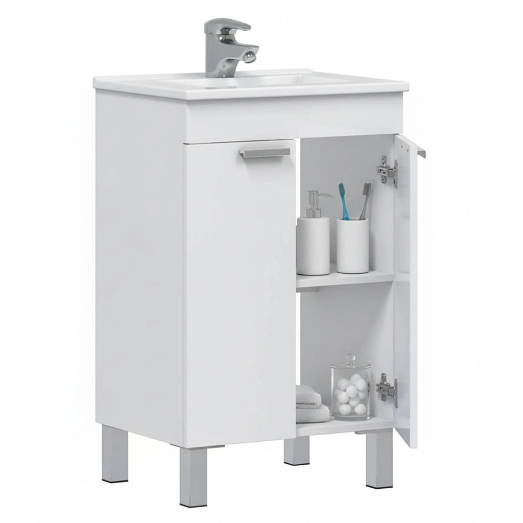 Tuglie, Mobile Sottolavabo 2 Ante, 50x39x80h cm Bianco Lucido