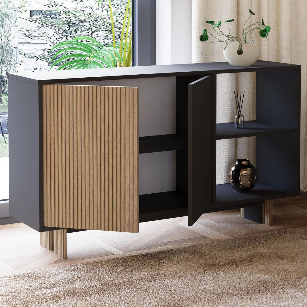 Credenza in legno "Ravello" - 140 x 35 x 80 cm - Grigio antracite