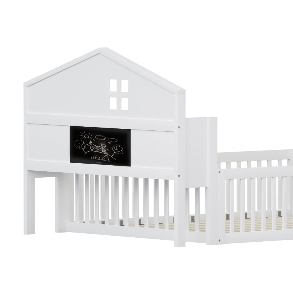 Lettino per bambini a forma di casa 140x200 cm in legno massello; bianco