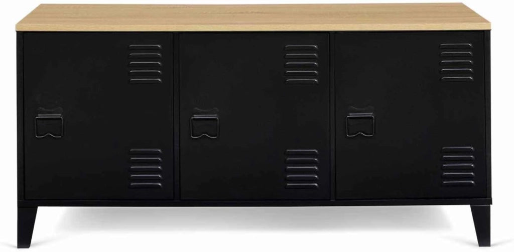 IDMarket - Credenza bassa a 3 ante, metal nero, vassoio in legno, design industriale ESTER