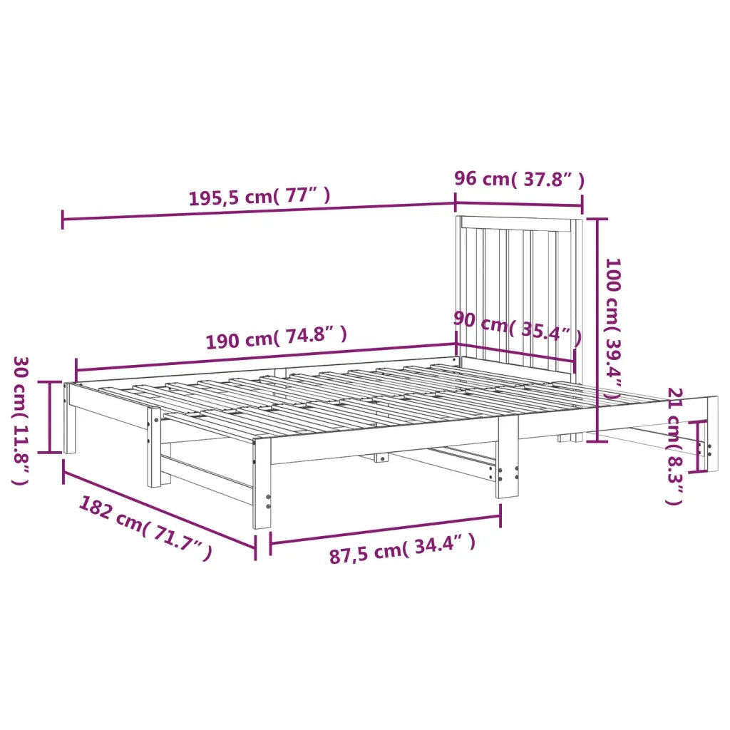 Dormeuse Estraibile 2x(90x190) cm Legno Massello di Pino 3108327