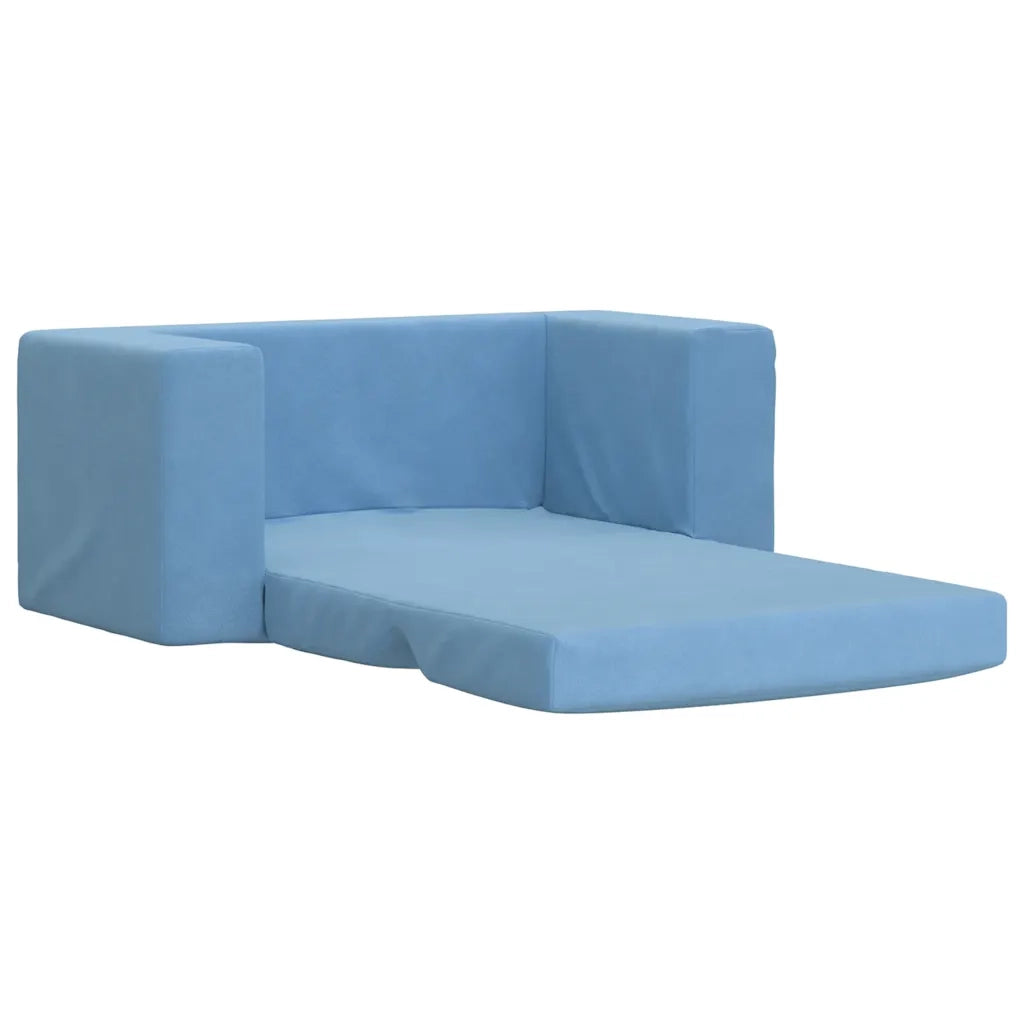Divano Letto per Bambini a 2 Posti Blu in Morbido Peluche 357038