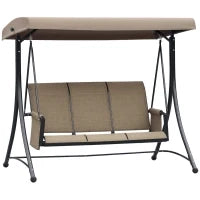Dondolo da Giardino a 3 Posti con Tettuccio Regolabile e Tasche Portaoggetti Marrone 196x128x172cm