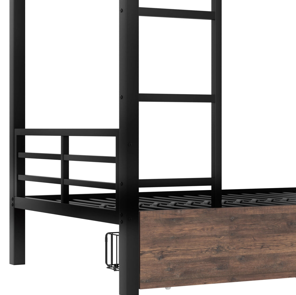 Letto a soppalco 90x200 cm con scrivania, LED e cassetti nero
