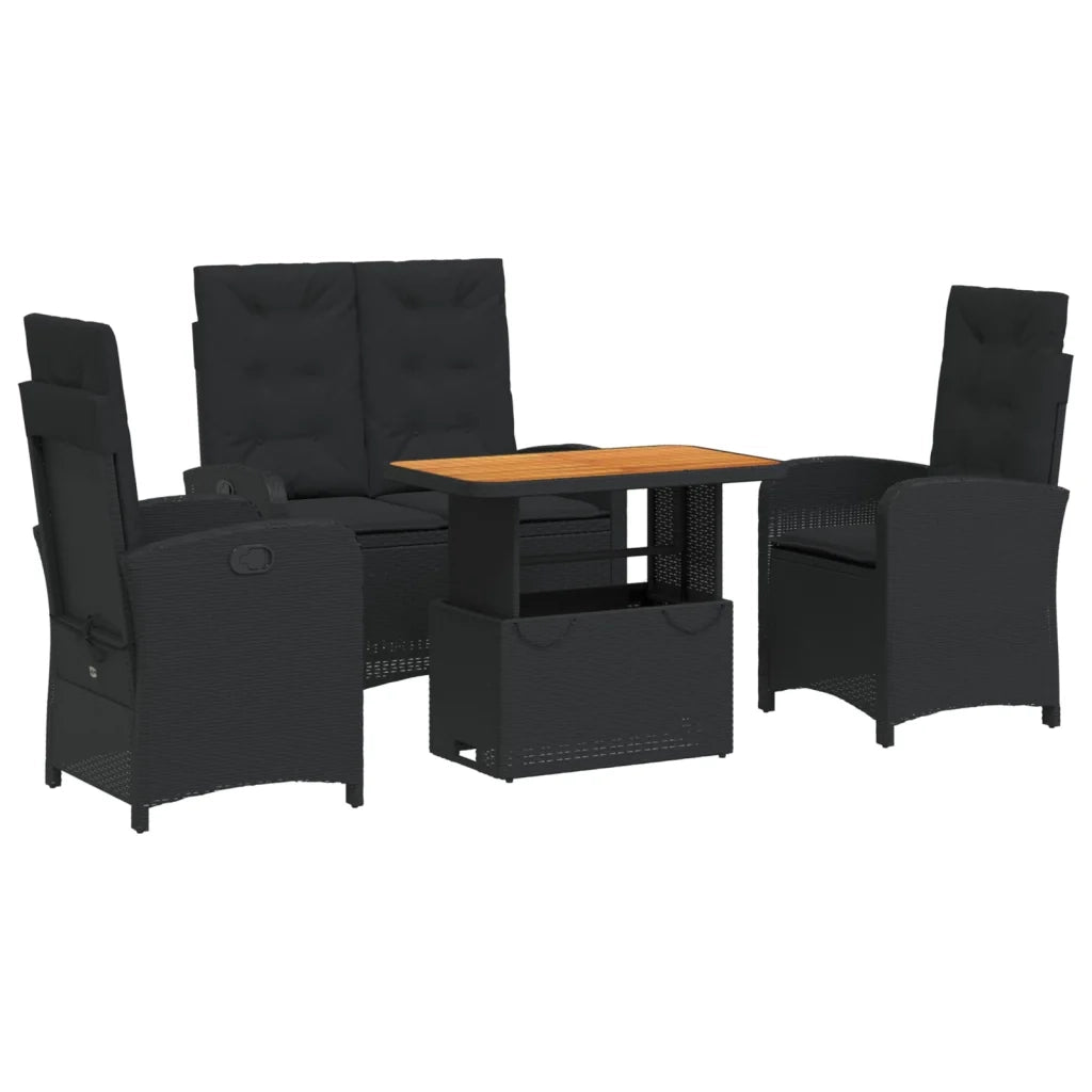 Set da Pranzo da Giardino 4 pz con Cuscini Nero in Polyrattan 3277335