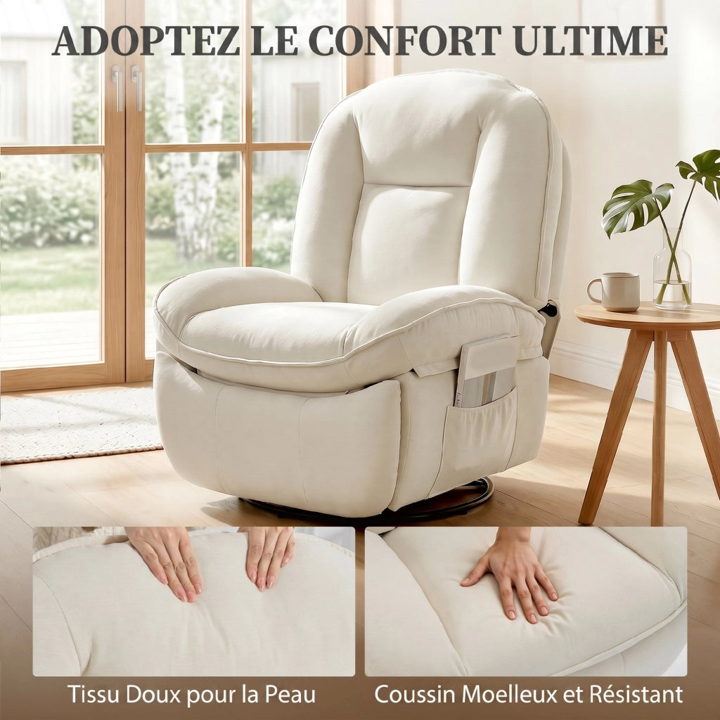Poltrona reclinabile girevole a 360¡ã in velluto ¨C zephmum ¨C crema