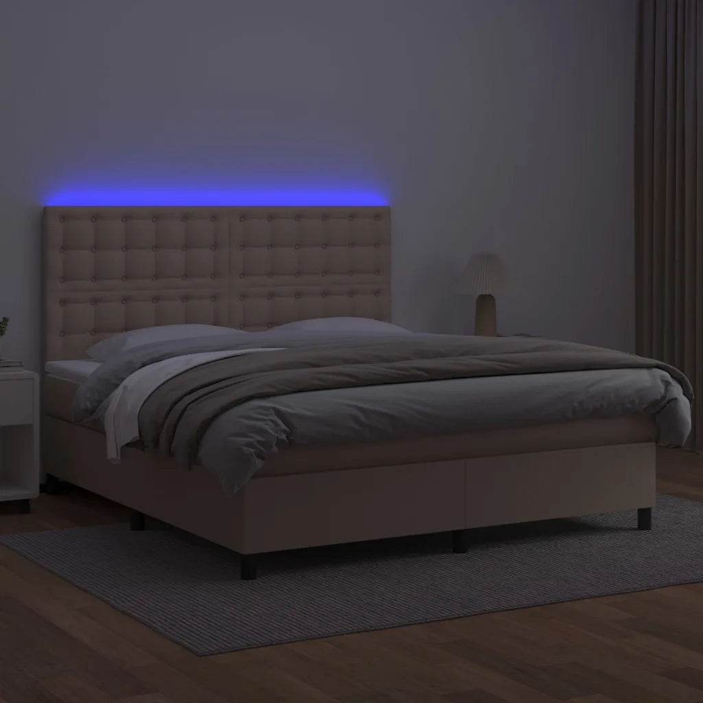 Giroletto Molle Materasso e LED Cappuccino 180x200cm Similpelle 3135962