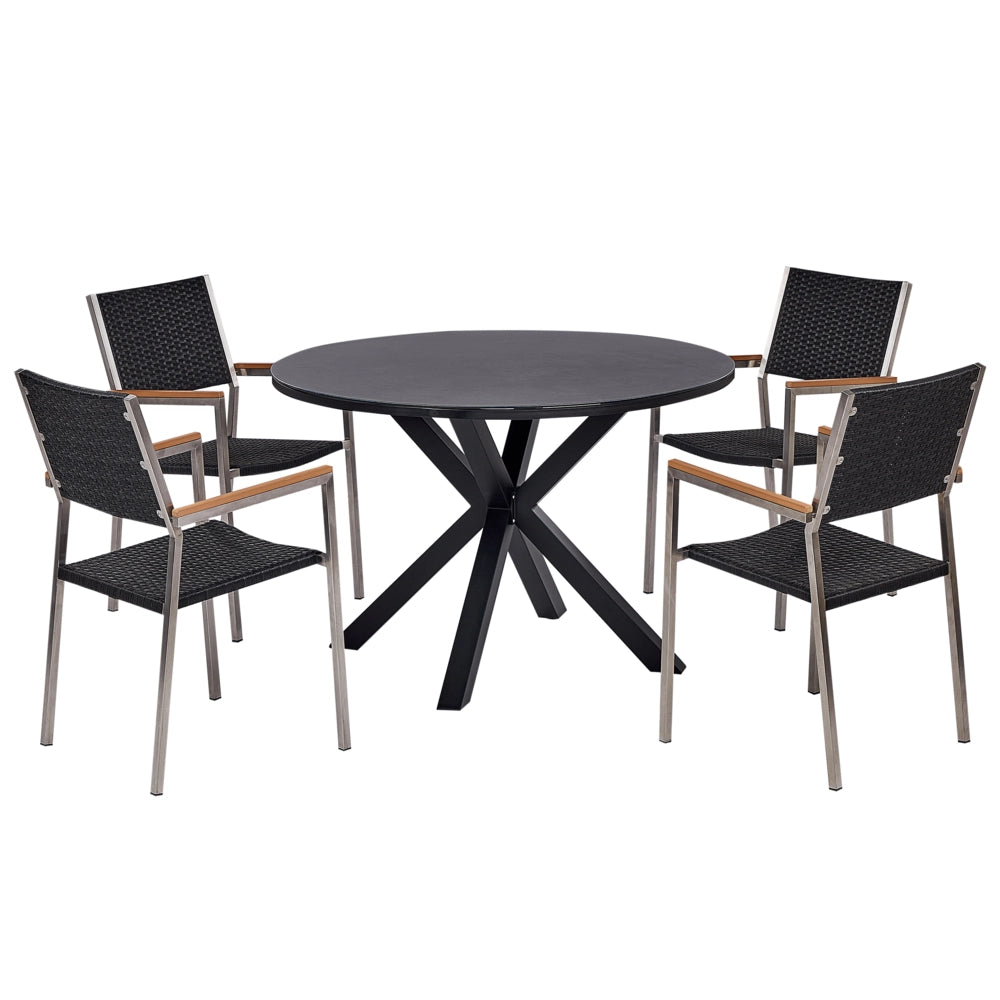 Set da giardino 4 posti in alluminio e sedie in rattan sintetico struttura in acciaio inox nero design moderno contemporaneo