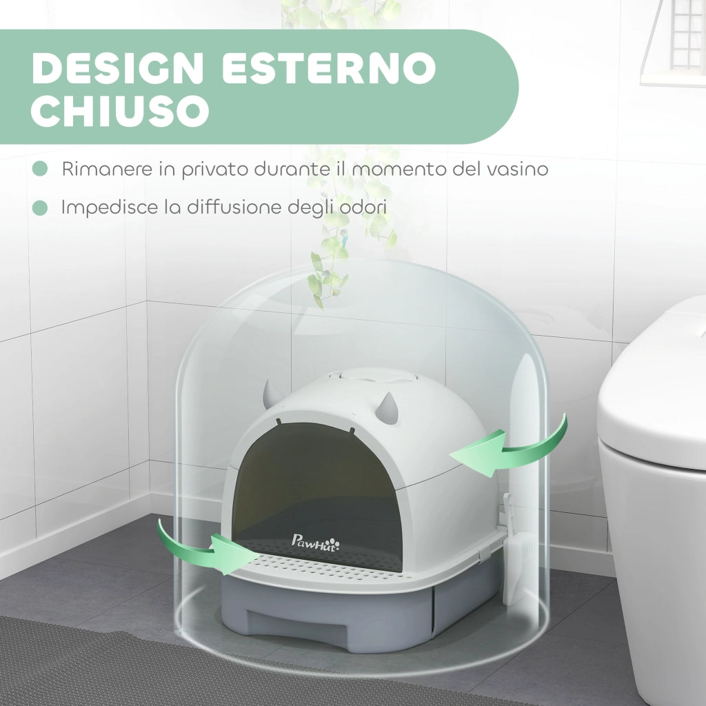 Lettiera Chiusa per Gatti con Filtro Carbone Attivo ¨C zephmum ¨C Grigio