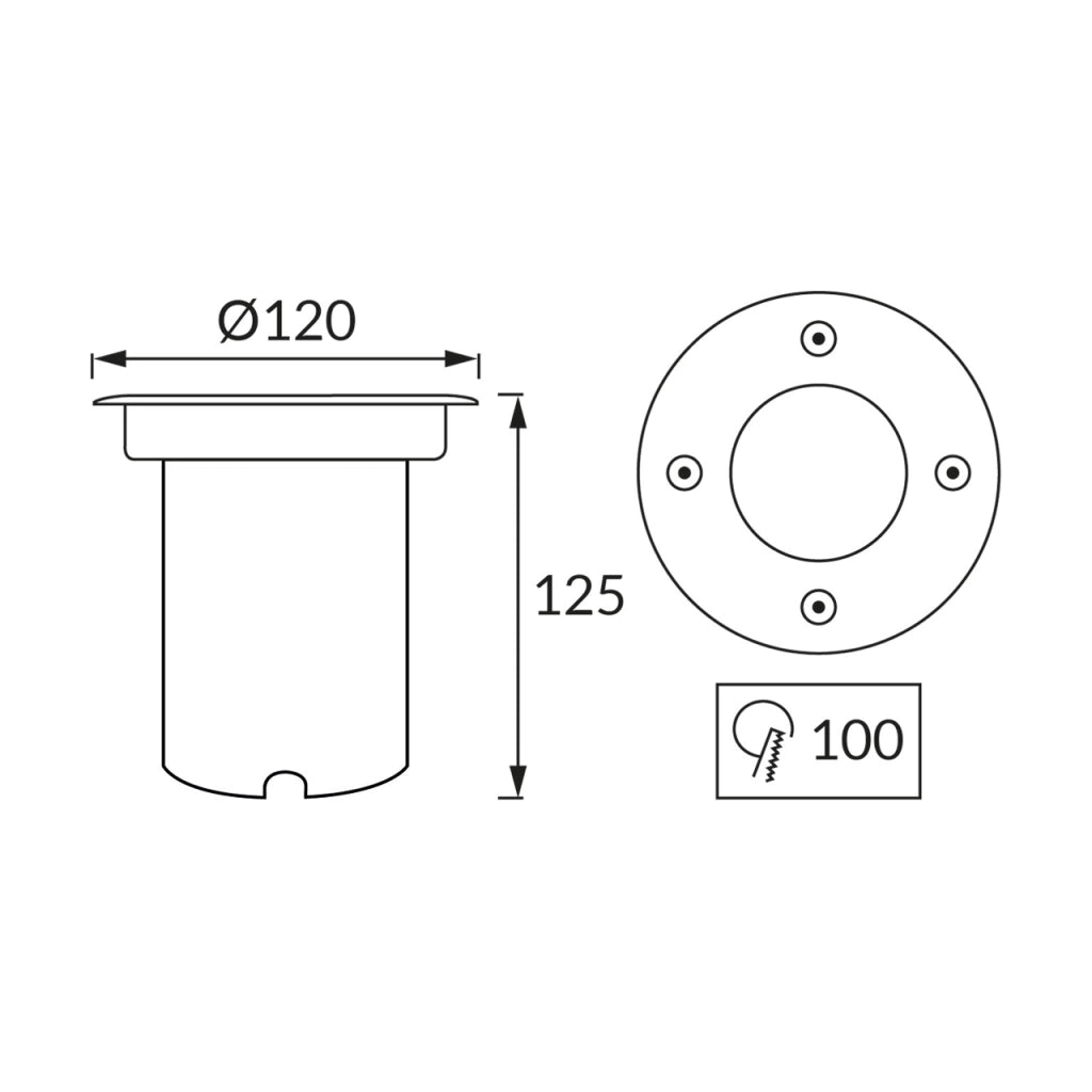 Faretto incasso terra tondo Ø12 cromato IP65 GU10 20W