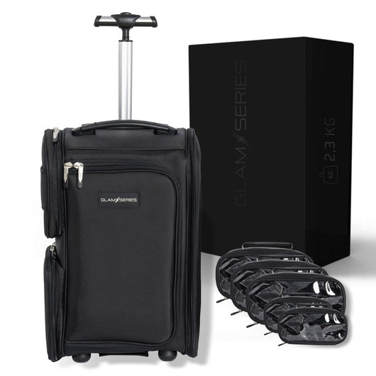 GlamSeries GlamSwitcher trolley e zaino in uno, valigia per trucco con 5 trousse, valigetta per make-up artist con scomparto con protezione termica, organizer per makeup artist, parrucchieri