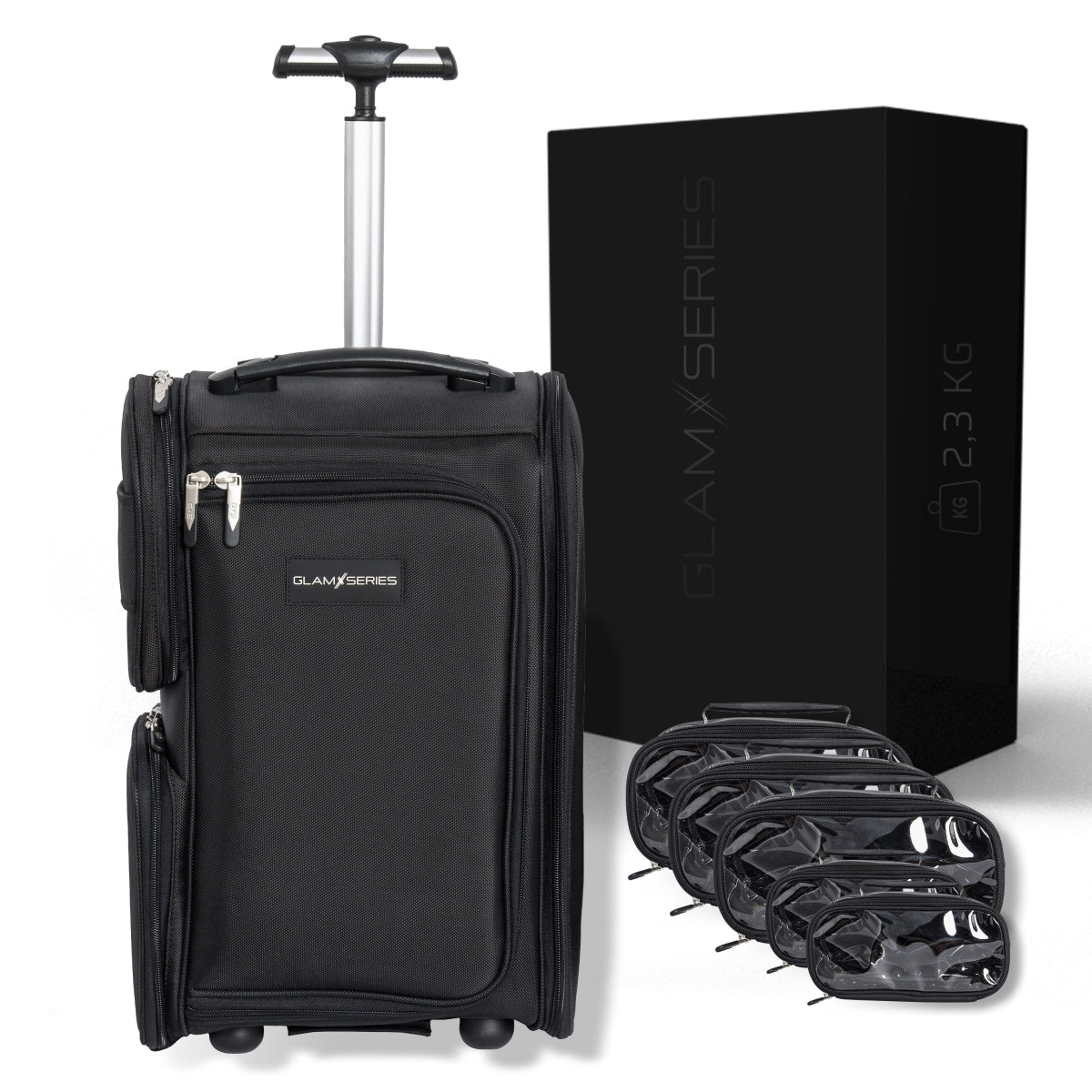 GlamSeries GlamSwitcher trolley e zaino in uno, valigia per trucco con 5 trousse, valigetta per make-up artist con scomparto con protezione termica, organizer per makeup artist, parrucchieri