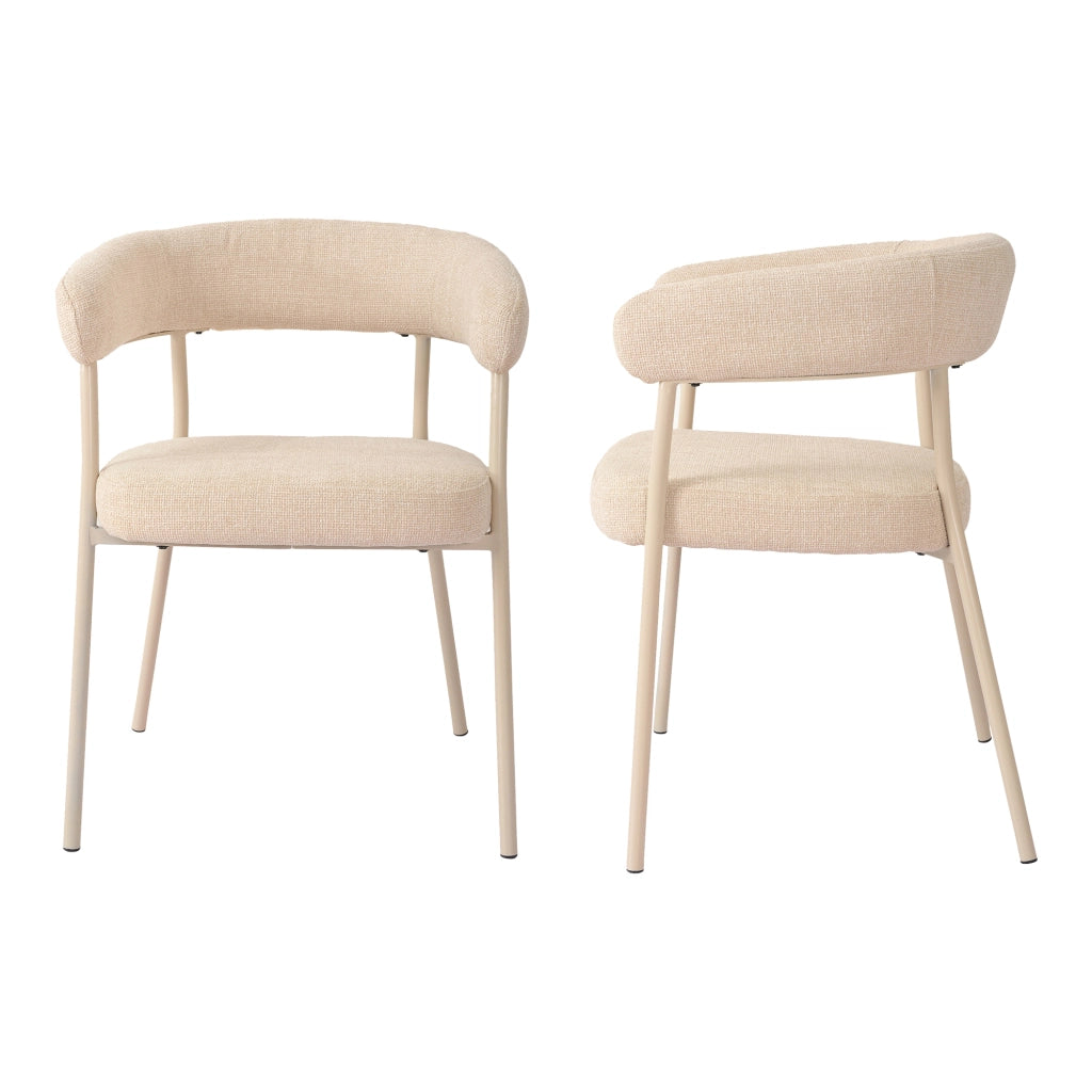 Set di 2 Sedie Huk Imbottite Schienale a Fascia Continua Rivestimento in Tessuto - Beige [en.casa]