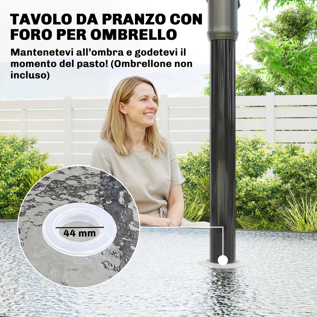 Set da Giardino 5 Pezzi con Sedie Impilabili e Tavolo in Vetro ¨C zephmum ¨C Grigio Chiaro