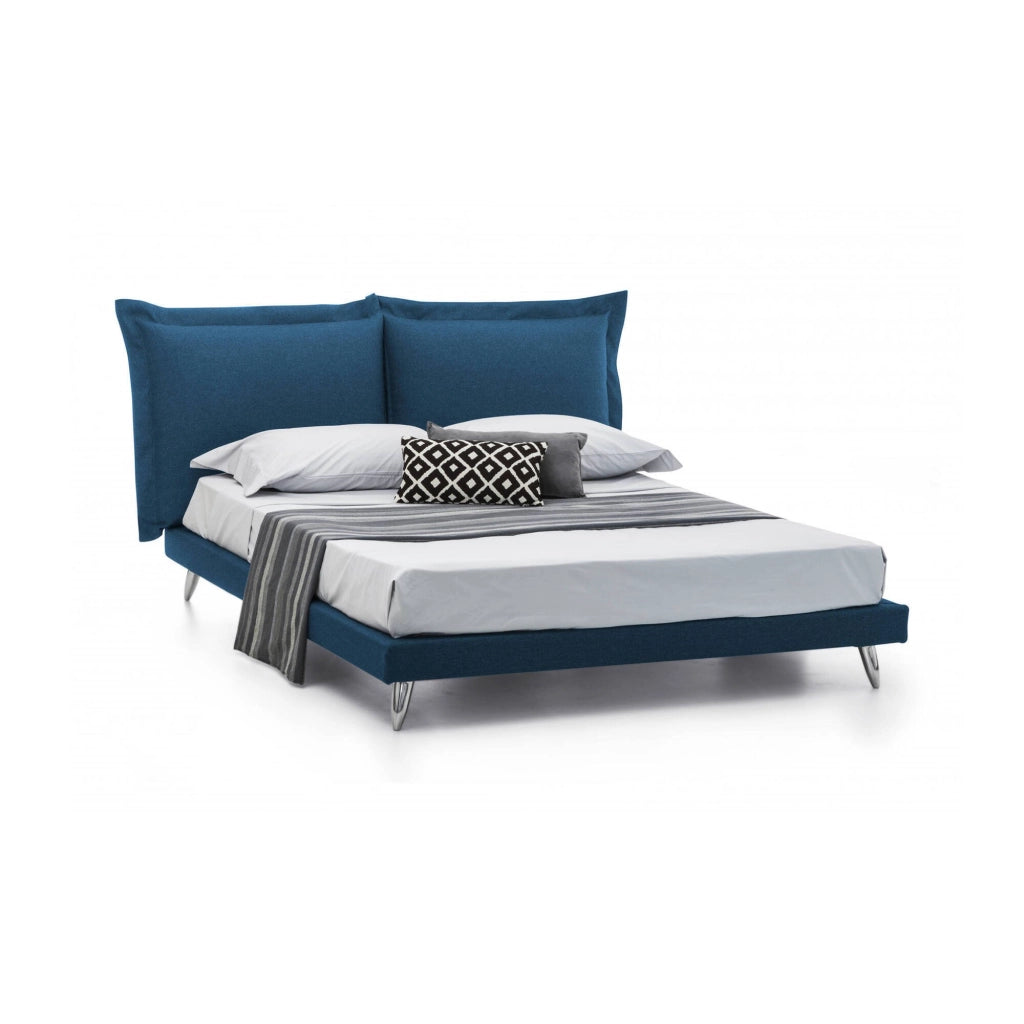 Letto matrimoniale Anatoly, Letto fisso in tessuto con piedini, Made in Italy, adatto per materasso 160x190 cm, Blu