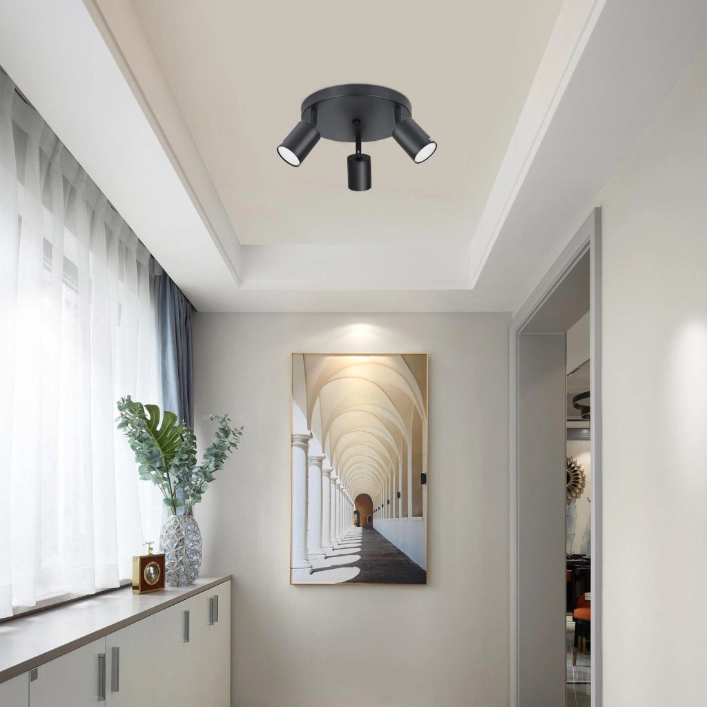 ZMH Faretto da soffitto neri 3 luci GU10 orientabili 350° rotondi metallo per soggiorno camera cucina senza lampadina