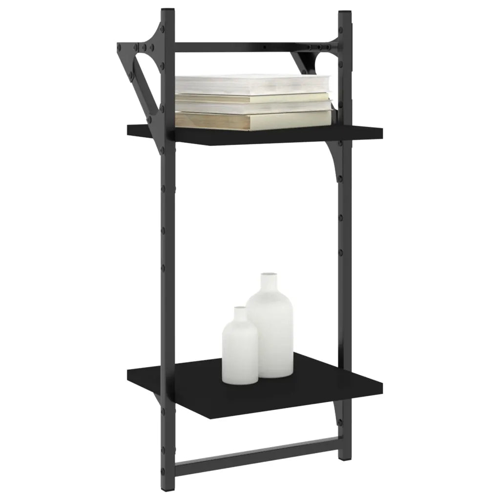 Mensole da Parete 2 Livelli con Aste 2 pz Nere 30x25x65 cm 836253