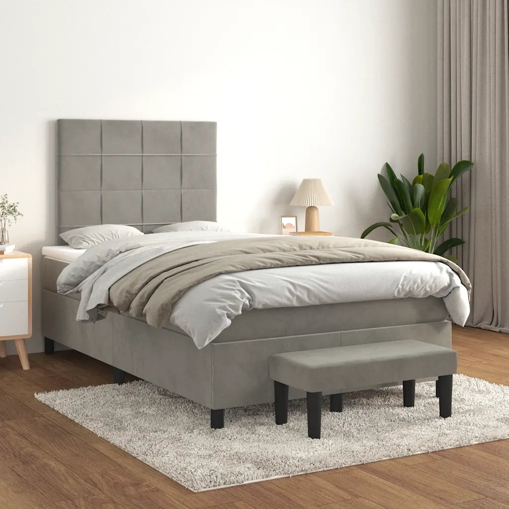 Giroletto a Molle con Materasso Grigio Chiaro 120x190cm Velluto