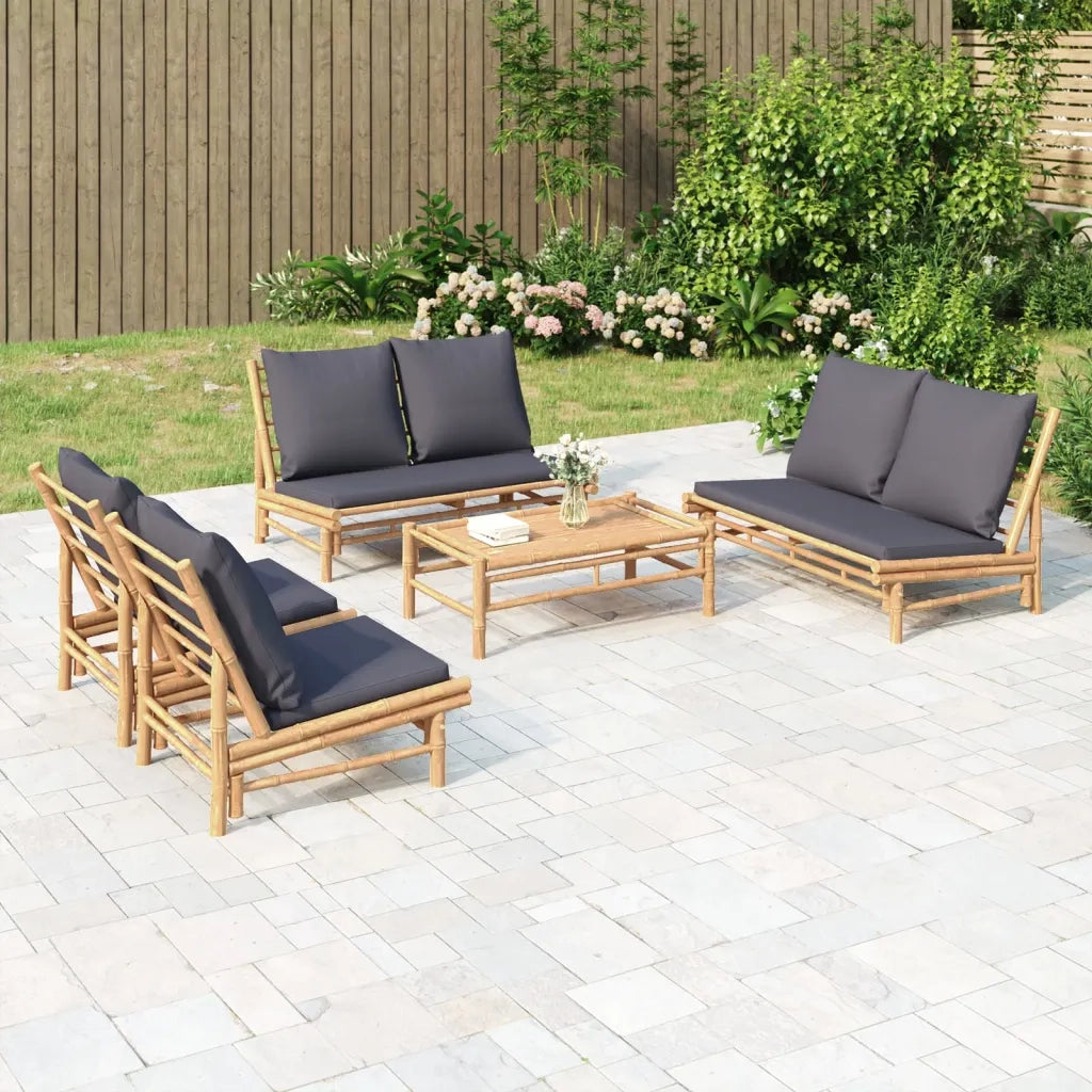 Set Salotto da Giardino 5pz con Cuscini Grigio Scuro Bambù 3156484