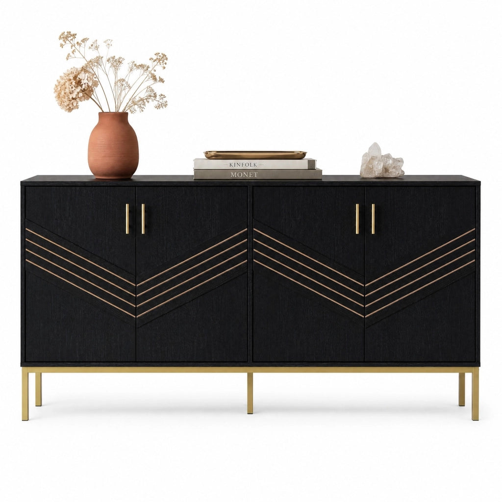 Credenza a 4 ante nera con ripiani regolabili, 160 cm