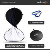 Fondale fotografico pieghevole 2in1 bianco/nero 150 x 200 cm, con moschettoni e borsa da trasporto, per studio fotografia