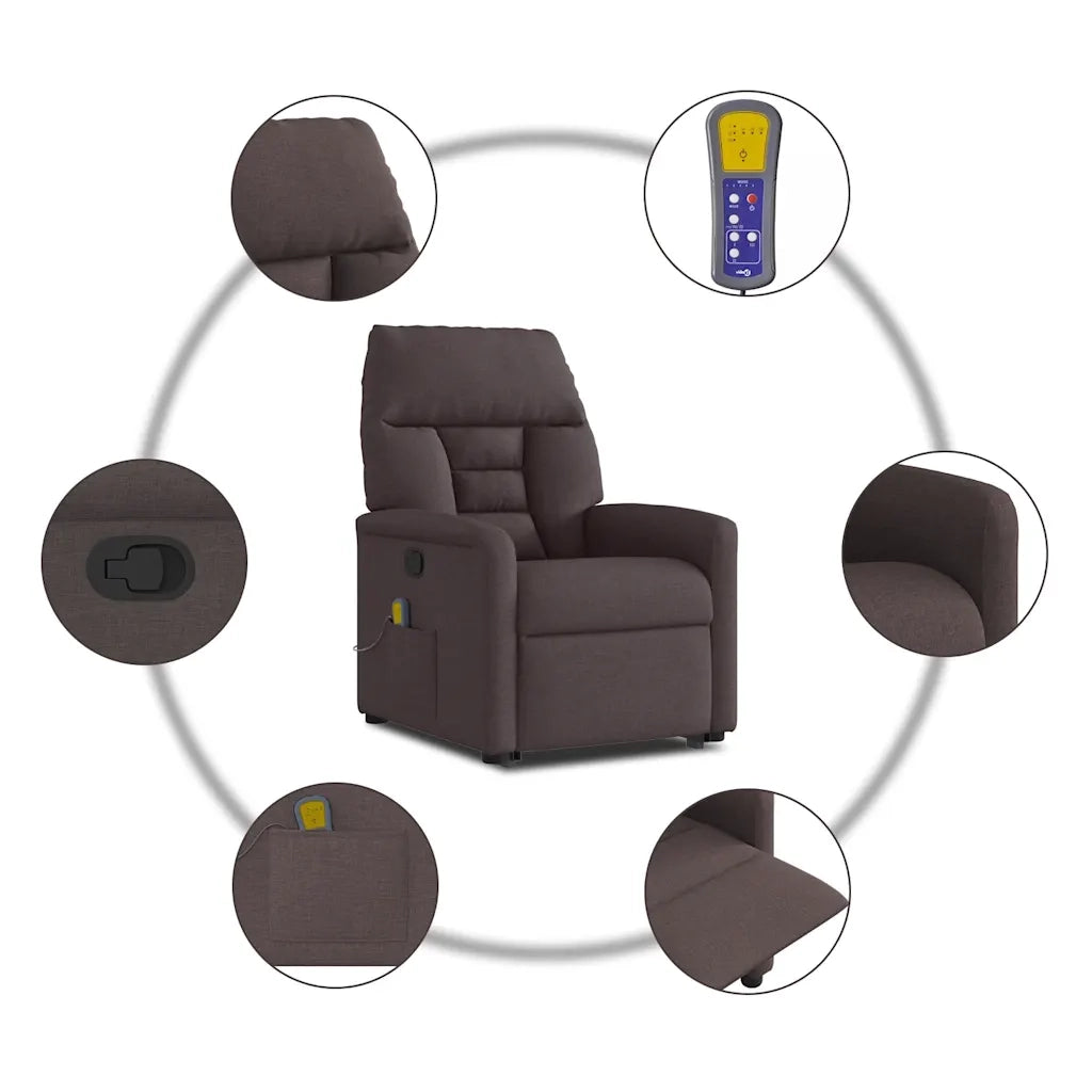 Poltrona Alzapersona Massaggi Reclinabile Marrone Scuro Tessuto 3303047