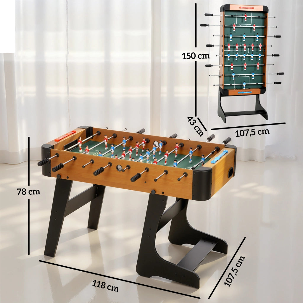 Tavolo da calcio balilla pieghevole in legno ¨C Minimal ¨C marrone 118x107.5x78 cm