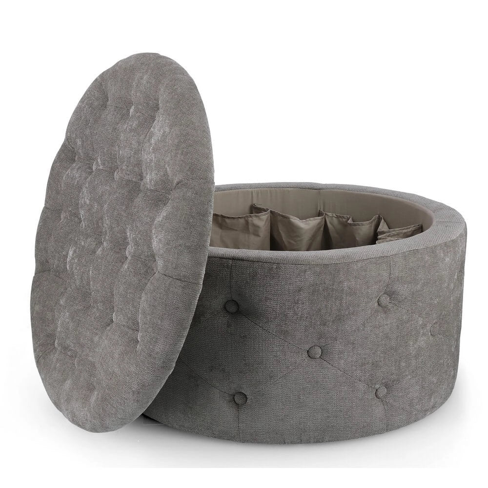 Pouf Rotondo Contenitore Porta Scarpe Trapuntato in Tessuto - LEE