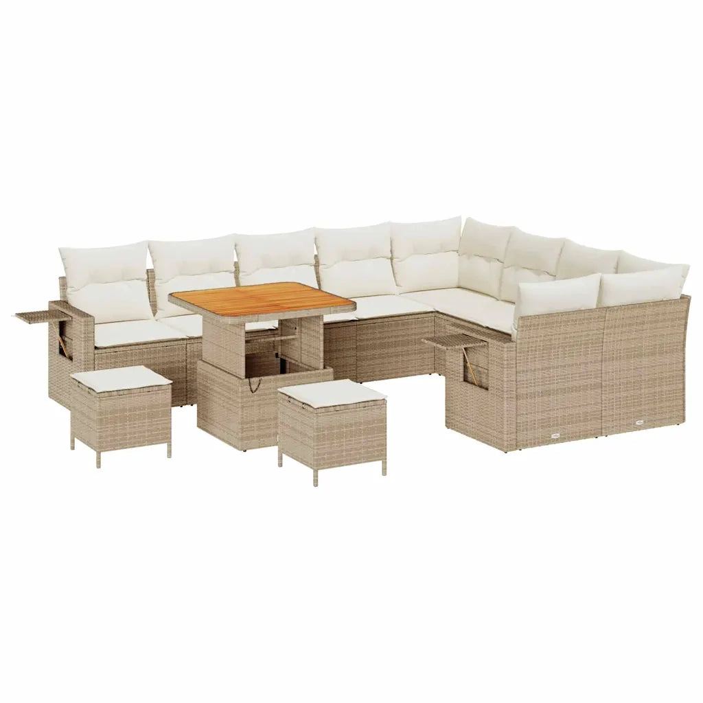 Set Divano da Giardino 12 pcs Beige e Crema polyrattan