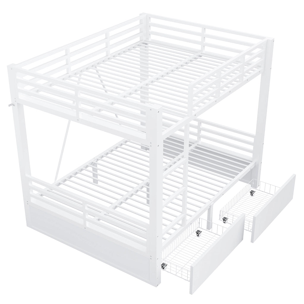 DESMIU Letto a Castello 140 × 200 cm 2 Posti con 2 Cassetti e Scala, senza Materasso, in Metallo e Legno, Bianco