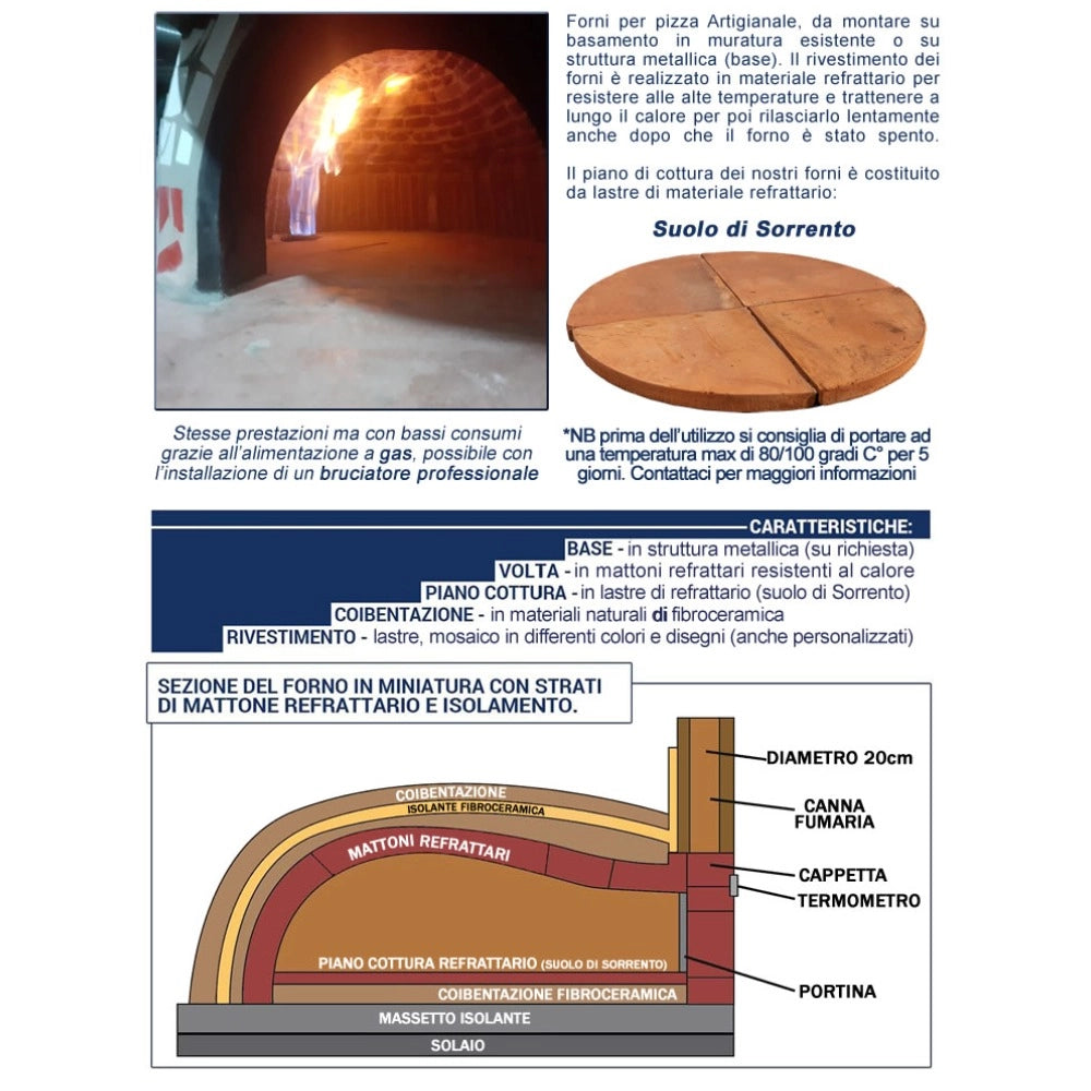 Forno legna artigianale diametro 120 cm capienza 5 pizze unique rosso con base