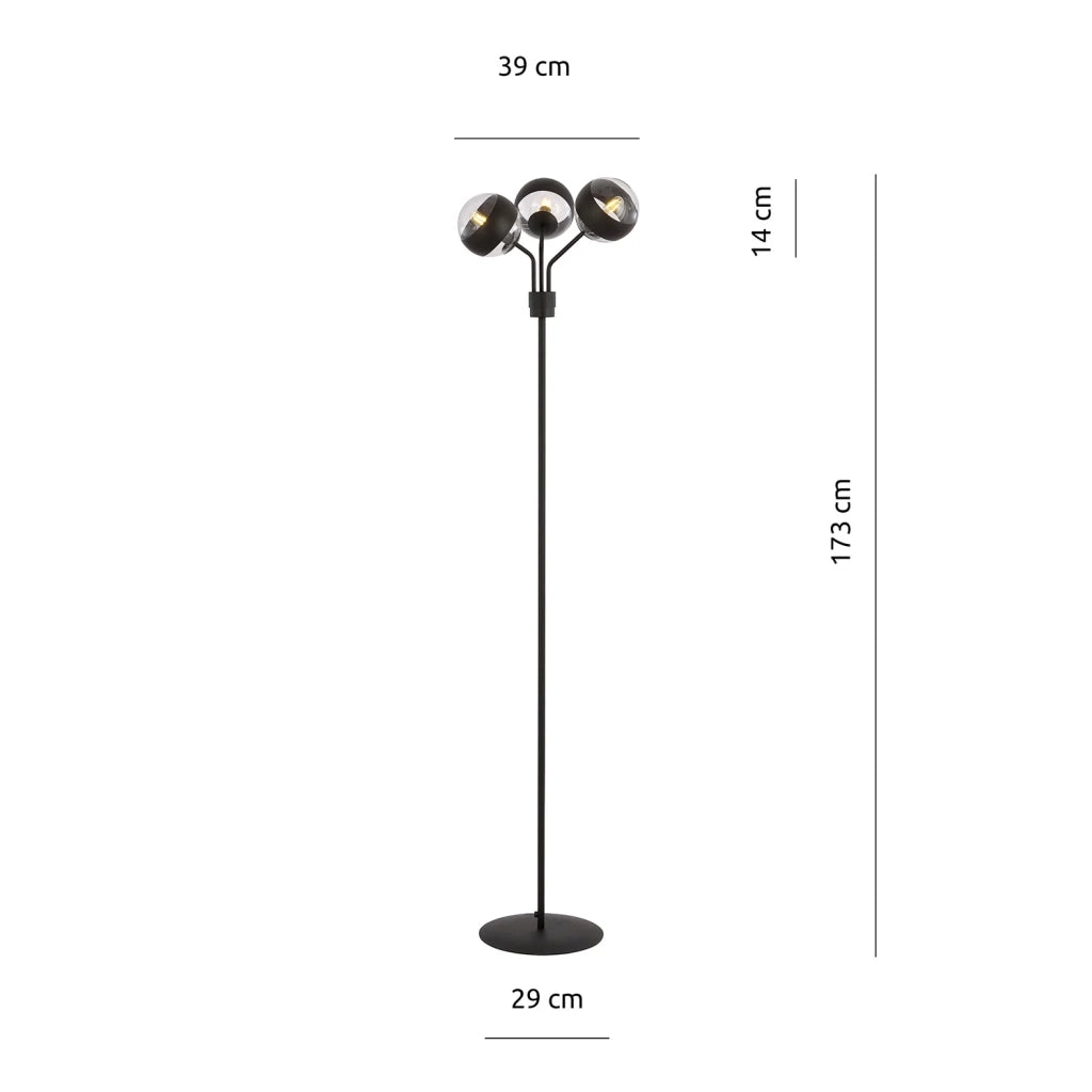 Piantana Moderno Orione Acciaio Nero Trasparente 3 Luci E14 Ip20