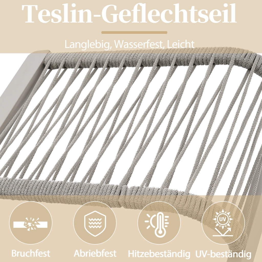 Set Mobili da Giardino 6 Posti con Tavolo, Divano e Sedie ¨C MINIMAL ¨C Acciaio, Vetro, Textilene, Beige