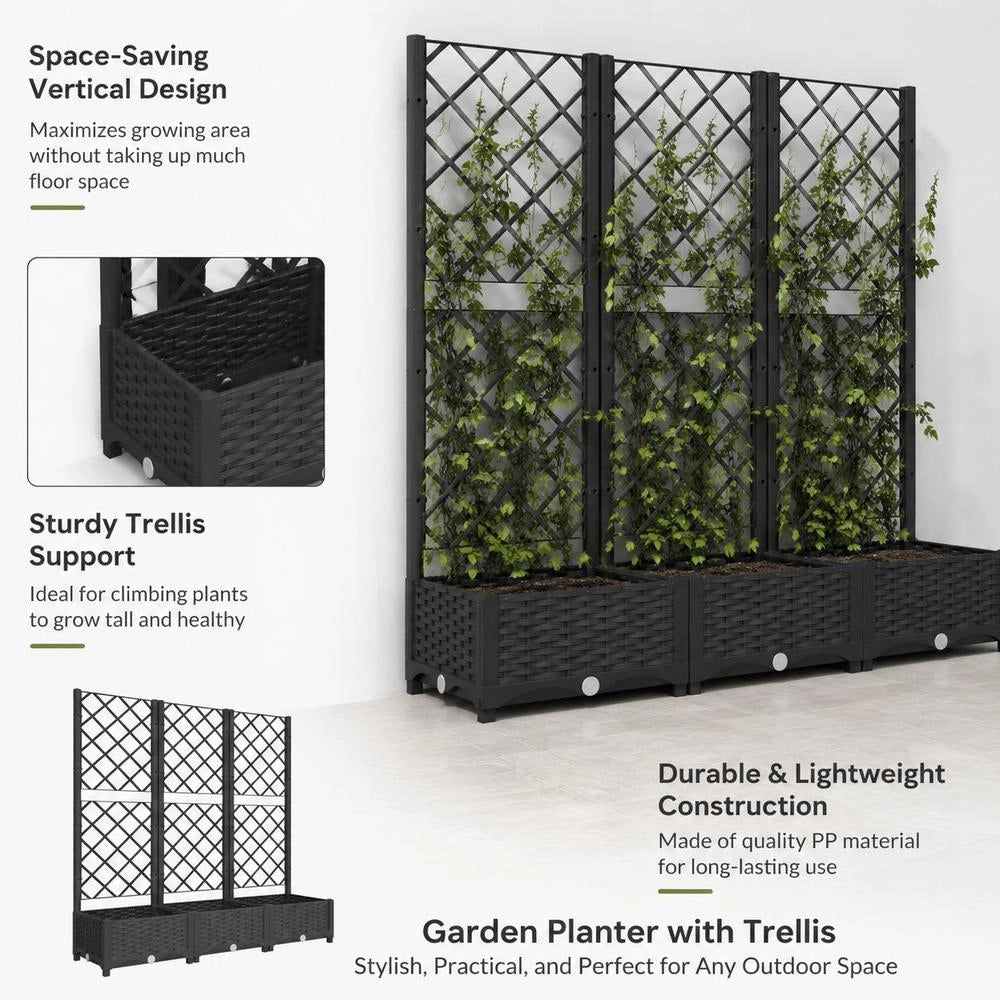 Garden Planter With Trellis, Black, 120 X 40 X 121.5 Cm, PP