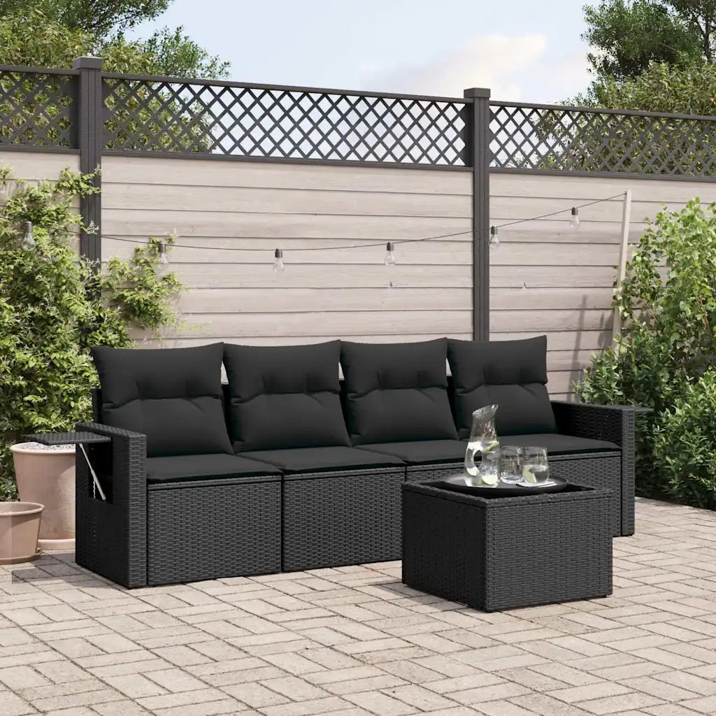 Set Divani da Giardino 5 pz | Set Salotto da Giardino con Cuscini in Polyrattan Nero