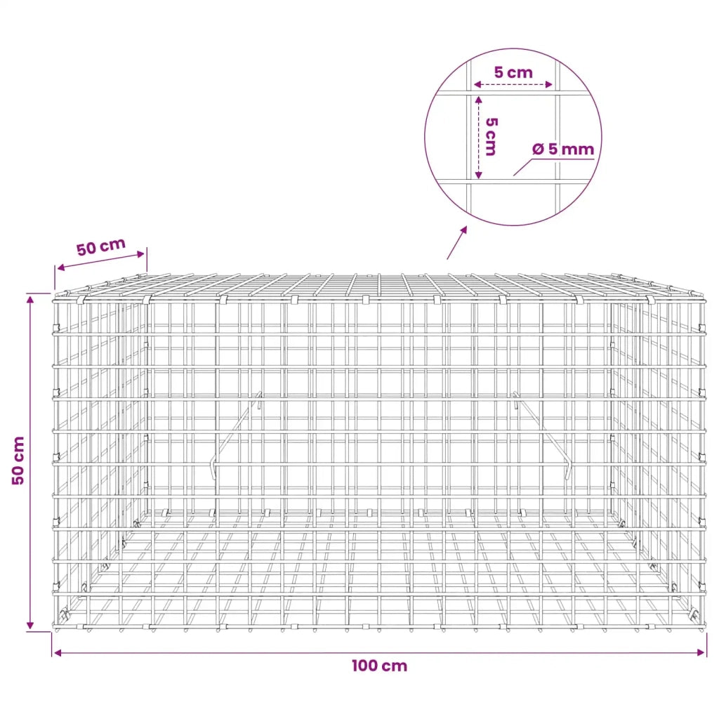 Gabione con filo da 5 mm e rete da 5x5 cm 100x50x50 cm 3464228