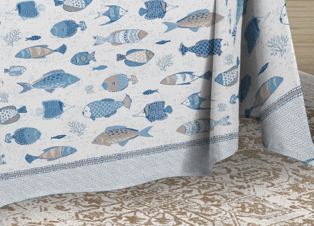 Telo Arredo Multiuso Linea Pensieri Delicati In 100% Cotone Disegno Oceano - Matrimoniale - Bianco