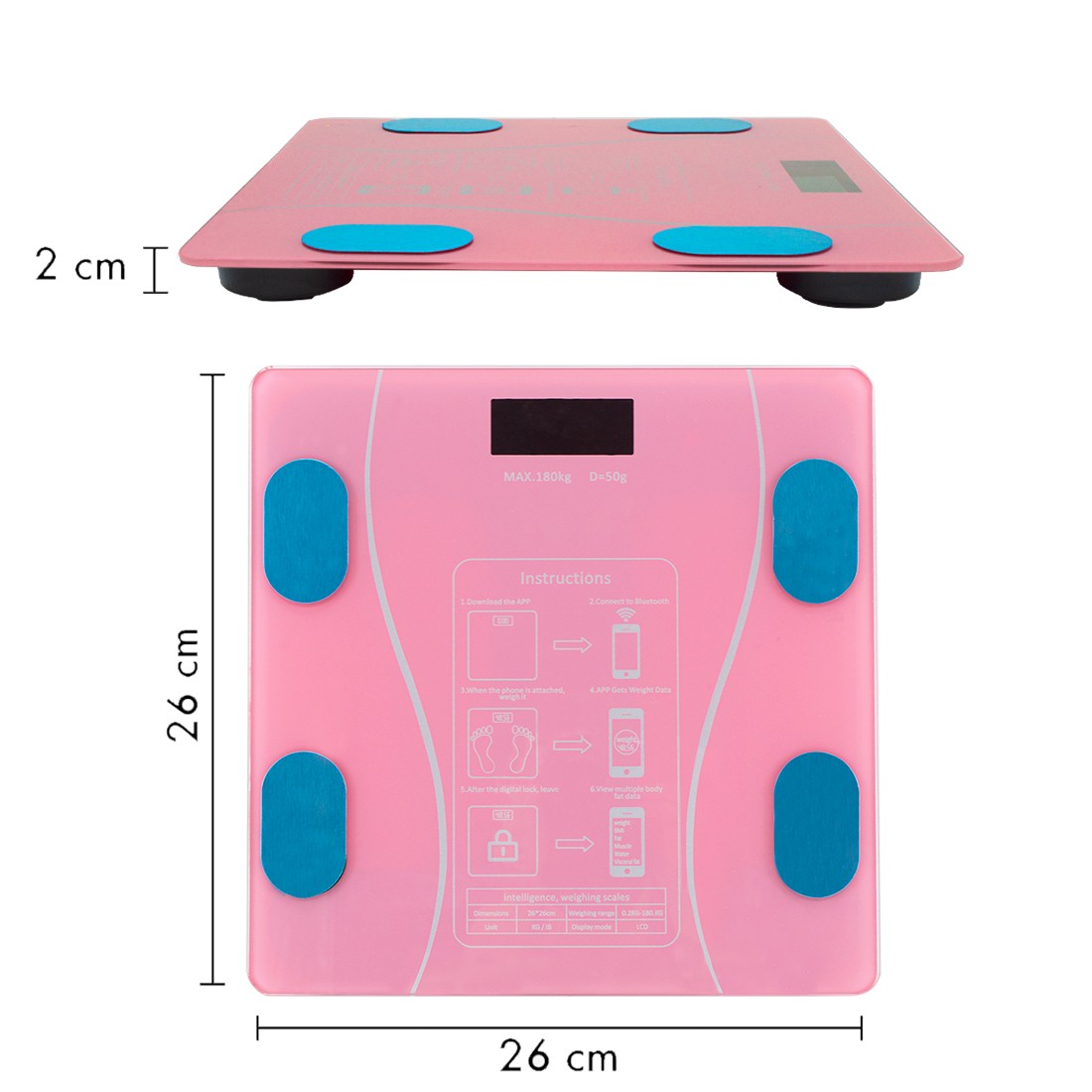 Bilancia Pesapersone Digitale Max 180 Kg in Vetro con App Bluetooth Rosa