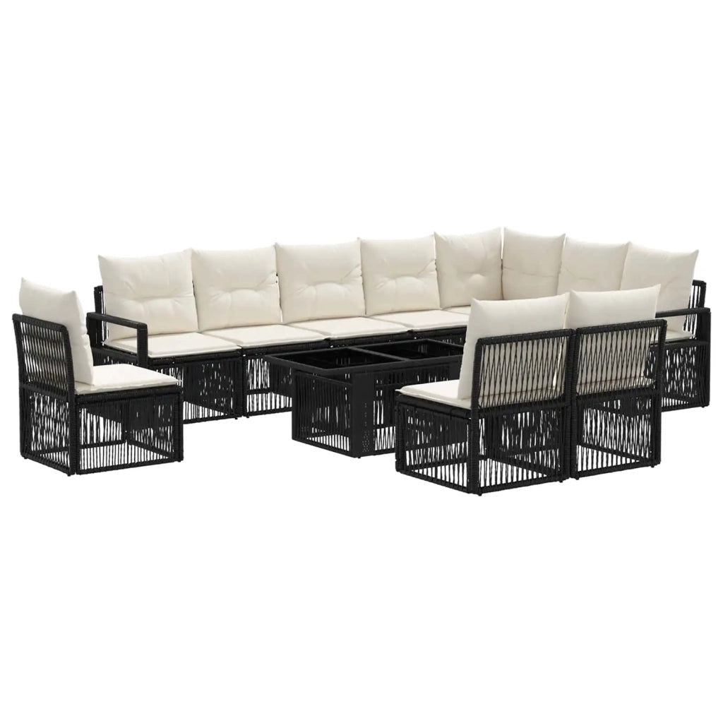 Set Divano da Giardino 11 pz Nero e Bianco Crema polyrattan 3437110
