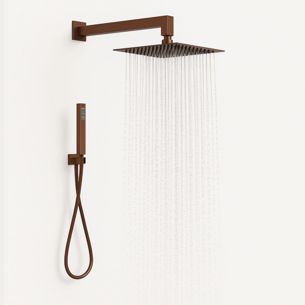Set per doccia soffione quadro in acciaio inox 25x25 millimetri color oro rosa *** finitura- oro rosa, confezione 1