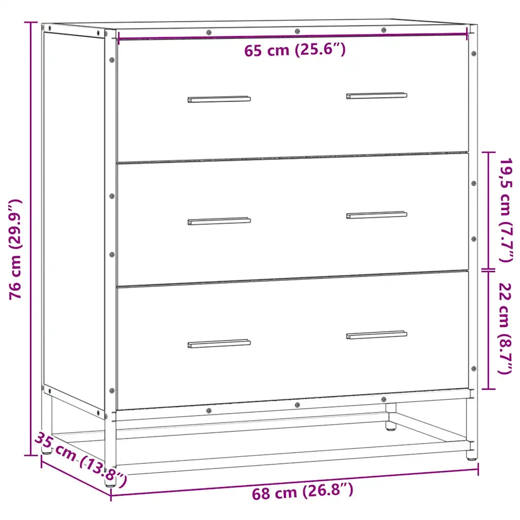 Credenza Grigio Sonoma 68x35x76 cm in Truciolato e Metallo