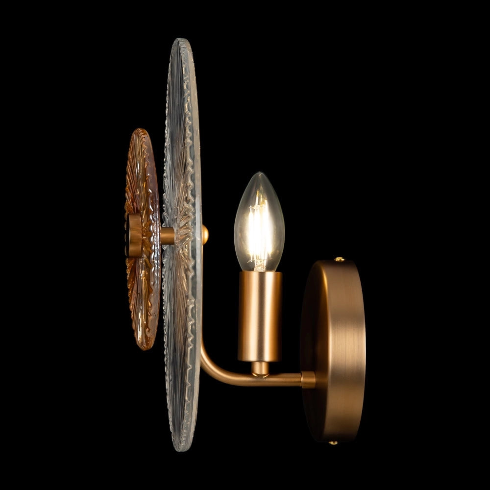 Applique Contemporanea Aster 1 Luce Con Diffusore Vetro E Rosone Oro In Metallo