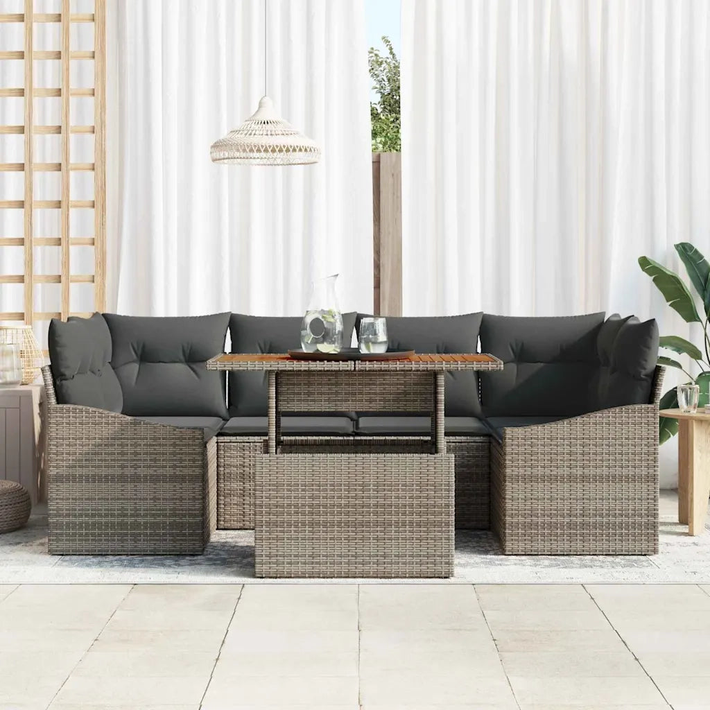 Set da Pranzo per Giardino con cuscino 7 pcs Grigio e Marrone