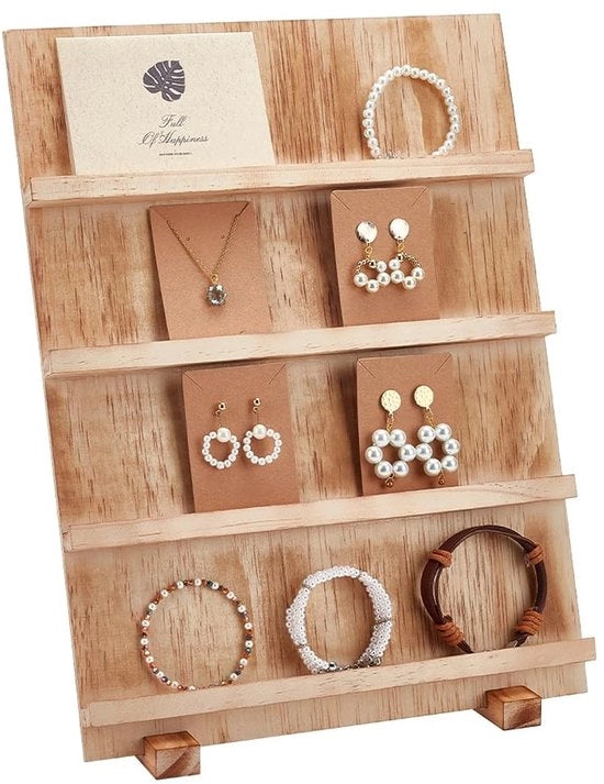 Display Stand per Filiere in Legno a 4 Livelli - Adatto per Diamanti e Orecchini - 40 cm - Naturale - Adatto per Vendita e Stoccaggio - Adatto per Signore
