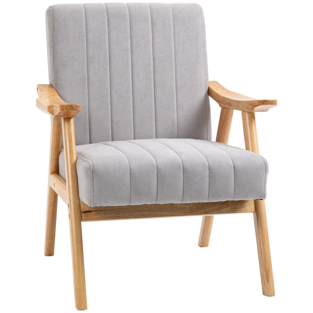 Poltrona lounge in stile scandinavo con braccioli, tessuto effetto velluto e gambe in legno di gomma, grigio chiaro