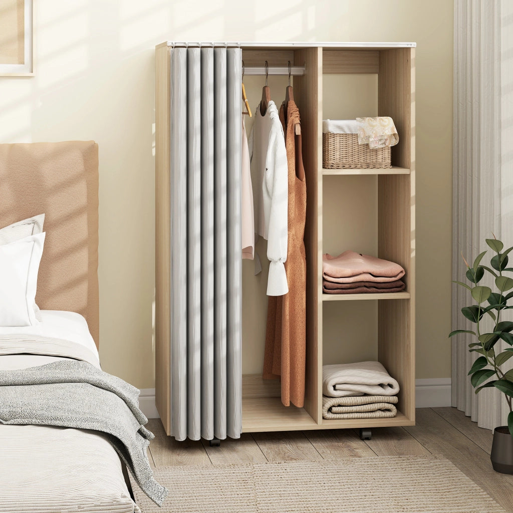 Armadio mobile con ruote ¨C zephmum ¨C effetto legno naturale 80x40x128 cm