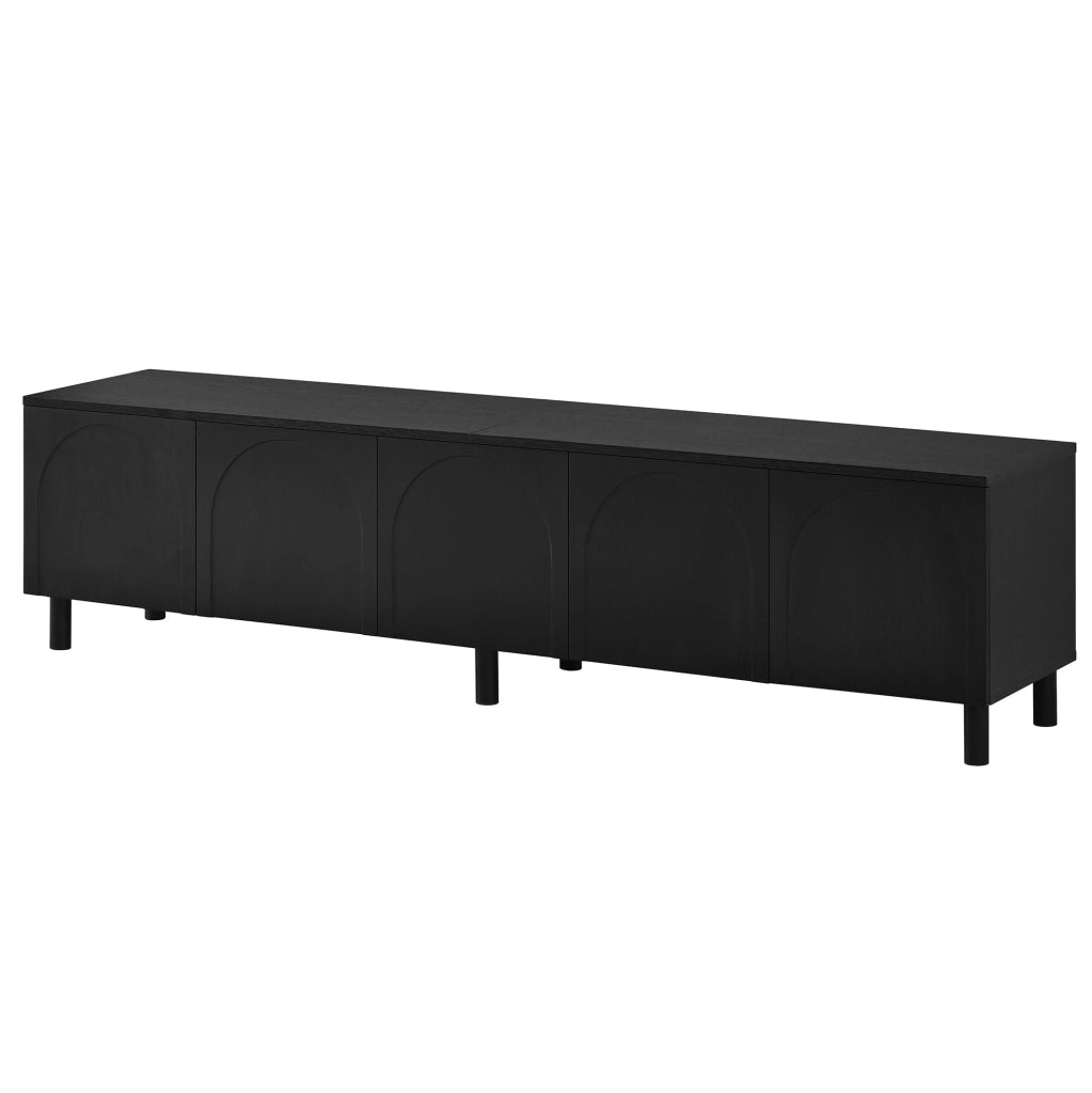 Mobile TV 180x38x45 cm con 5 ante e passacavi; in PB e MDF; nero