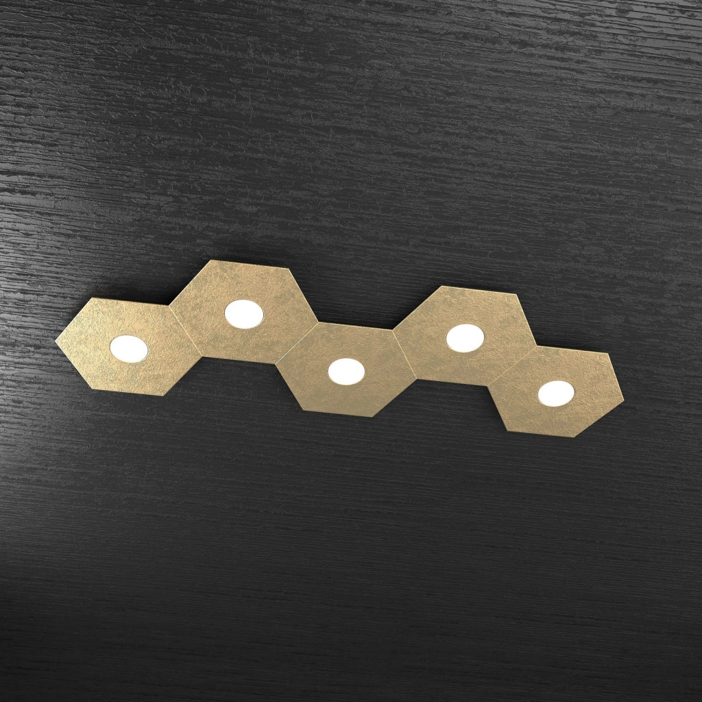 HEXAGON APPLIQUE-PLAFONIERA 5 LUCI FOGLIA ORO 1142-5L-FO